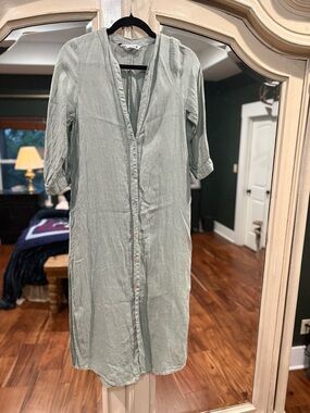 100% LINEN Light Sage Green Shirt Dress